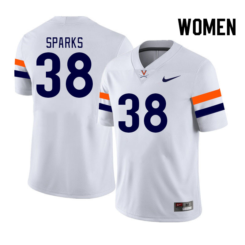 Women #38 Daniel Sparks Virginia Cavaliers College Football Jerseys Stitched Sale-White - Click Image to Close